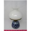 Image 2 : COSMOS BURNER LAMP W/MILK GLASS SHADE & ORIGINAL CHIMNEY
