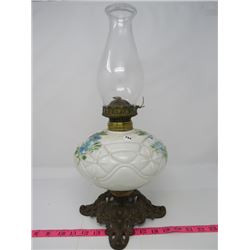 COSMOS BANQUET LAMP W/ORNATE BRASS BASE & CHIMNEY