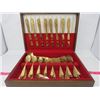 Image 1 : 12 PLACE SETTING GOLD/GILDED, GOLDINGER CUTLERY IN WOODEN CHEST