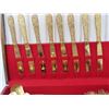 Image 2 : 12 PLACE SETTING GOLD/GILDED, GOLDINGER CUTLERY IN WOODEN CHEST