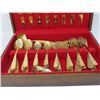 Image 3 : 12 PLACE SETTING GOLD/GILDED, GOLDINGER CUTLERY IN WOODEN CHEST