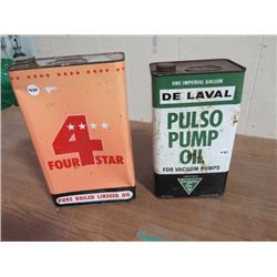 FOUR STAR OIL TIN, 9 LBS & 1 GAL. DE LAVAL PUMP OIL TIN