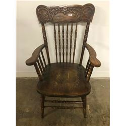 PRESSED BACK ARM CHAIR, NEEDS REFINISHING