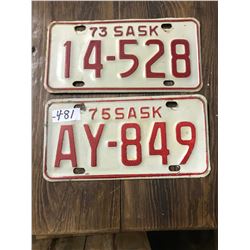 2 MOTOR CYCLE PLATES 1973, 1975
