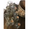 Image 3 : BASKET OF 9 MILK BOTTLES, 4 MISC JARS, ETC