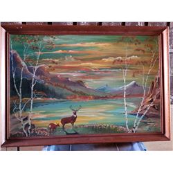 HENRY BEAUDRY FRAMED PAINTING 24X36" PLUS FRAME, VIBRANT COLORS, DEER & FAWN