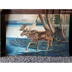 HUGE MOOSE WALL MURAL HAND PAINTED 4'X5' SIGNED FOREMAN