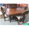Image 1 : OAK DINING TABLE W/SCISSOR LEAF, 4 CHAIRS, ORIGINAL EXCEPT CHAIR SEATS, 44"X62"