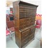 Image 2 : OAK OFFICE CABINET 63.5"X34X16.5"D ORIGINAL, 4 LG DRAWERS, 9 SM DRAWERS, 12 PULL OUT TRAYS, BRASS PU