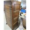 Image 2 : OAK OFFICE CABINET, ORIGINAL 25 DRAWERS, BRASS PULLS (I MISSING) BOTTOM DRAWER DAMAGED, 55HX 26W 19D