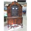 Image 1 : WALNUT CHINA CABINET/HUTCH 3 SHELVES, 2 DOORS, ORIGINAL, BRASS PULLS, 74.5h TOP 39W X 15"D, BOTTOM 4