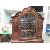 Image 5 : WALNUT CHINA CABINET/HUTCH 3 SHELVES, 2 DOORS, ORIGINAL, BRASS PULLS, 74.5h TOP 39W X 15"D, BOTTOM 4