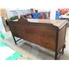 Image 4 : WALNUT SIDE BOARD, 2 DOORS 1 W/DRAWER, 2 DRAWERS, BRASS PULLS, 45.5HX72WX23D