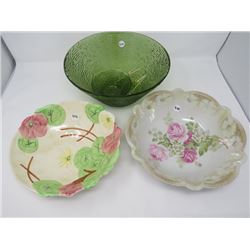 LOT OF BOWLS, GREEN CHIP DIP, OLD - FOOT FRUIT & SERVING