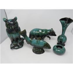 BLUE MOUNTAIN ORNAMENTS CHIP BOWL, SERVING BOWLS, VASE, BEAR, FISH & OWL FIGURINES