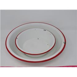 RED/WHITE ENAMEL WASH BASIN, SMALLER WASH BASIN, VINTAGE