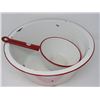 Image 1 : RED/WHITE ENAMEL DISH PAN, POT W/HAND VINTAGE
