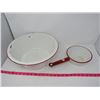 Image 2 : RED/WHITE ENAMEL DISH PAN, POT W/HAND VINTAGE