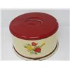 Image 3 : 4 PCE METAL CANISTER SET, CAKE CARRIER YELLOW W/RED ROSE PATTERN, VINTAGE
