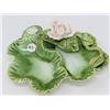 Image 1 : GREEN LEAF PATTERN W/ ROSE 2 COMPARTMENT CANDY DISH (CHIPPED)