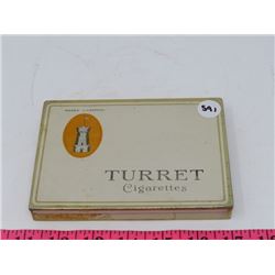 TURRET BRAND CIGARETTE BOX, FLAT METAL