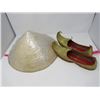 Image 1 : 2 VIETNAMESE FIELD HATS & CEREMONIAL SLIPPERS