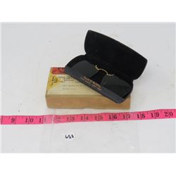 GLASS CASE W/ORIGINAL MAILING BOX, CLIP ONS