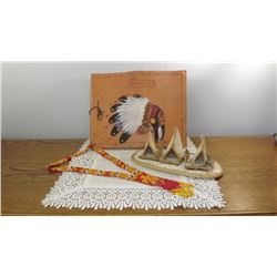 PHOTO ALBUM W/INDIAN CHIEF, BEADED NECKLACE, TEE-PEE