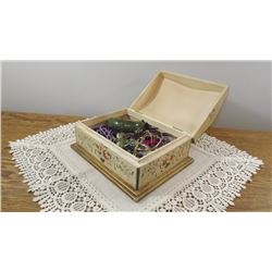 SHABBY CHIC JEWELRY BOX W/VINTAGE JEWELRY