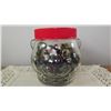 Image 1 : PEANUT BUTTER BEAR HEAD JAR W/MARBLES, MANY LRG SHOOTERS
