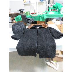 BLACK FUR COAT W/MUFF PURSE