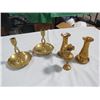 Image 1 : 2 BRASS CANDLESTICK HOLDERS 2 BRASS MINI VASES, 1 BRASS MINI PITCHER W/UNDERPLATE