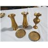 Image 3 : 2 BRASS CANDLESTICK HOLDERS 2 BRASS MINI VASES, 1 BRASS MINI PITCHER W/UNDERPLATE