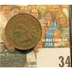 1866 Indian Head Cent, Fine, dark. In original A & A Coin envelope from when it was owned by Dean Oa
