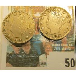 1910 & 1911 Liberty Nickels, F-VF.