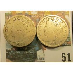 1892 & 1893 Liberty Nickels. Good condition.