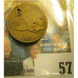 1857 U.S. Flying Eagle Cent, Good. Holed.