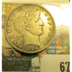 1902 P U.S. Barber Half Dollar, full original toned AU.