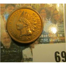 1897 Indian Head Cent, AU-Unc, Red-brown.
