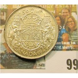 1943 Canada Half Dollar, nicely toned AU+.