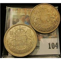 1954 & 1955 Canada Silver Half Dollars, VF-EF.