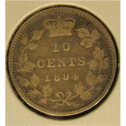 1894 Canada Silver Dime, Very Good.