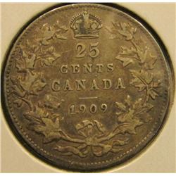 1909 Canada Silver Quarter, Fine.