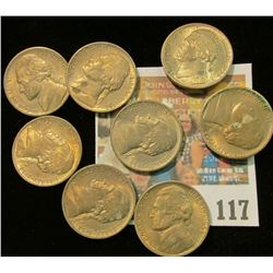 (8) 1938 D Jefferson Nickels, Key Dates, grading AU to Uncirculated.