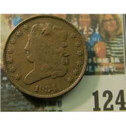 1834 Classic Head U.S. Half Cent, VG with a reverse pit.