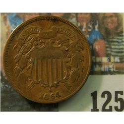 1864 U.S. Two Cent Piece, Large Motto variety. VF.