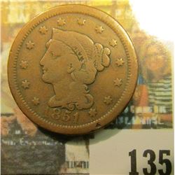 1851 U.S. Braided Hair Large Cent, VG.