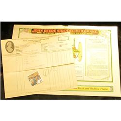"John Deer Side-Delivery Rake For Making Hay The John Deere Way" brochure; & original 1930 Invoice f
