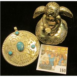 Silvered Winged Cupid? Felt bottom; & a Indian Design Pendant.
