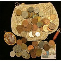 White Beaded & zippered Purse made from Indian Trade Beads. Contains a Agate & a Gold Stone Crystal 